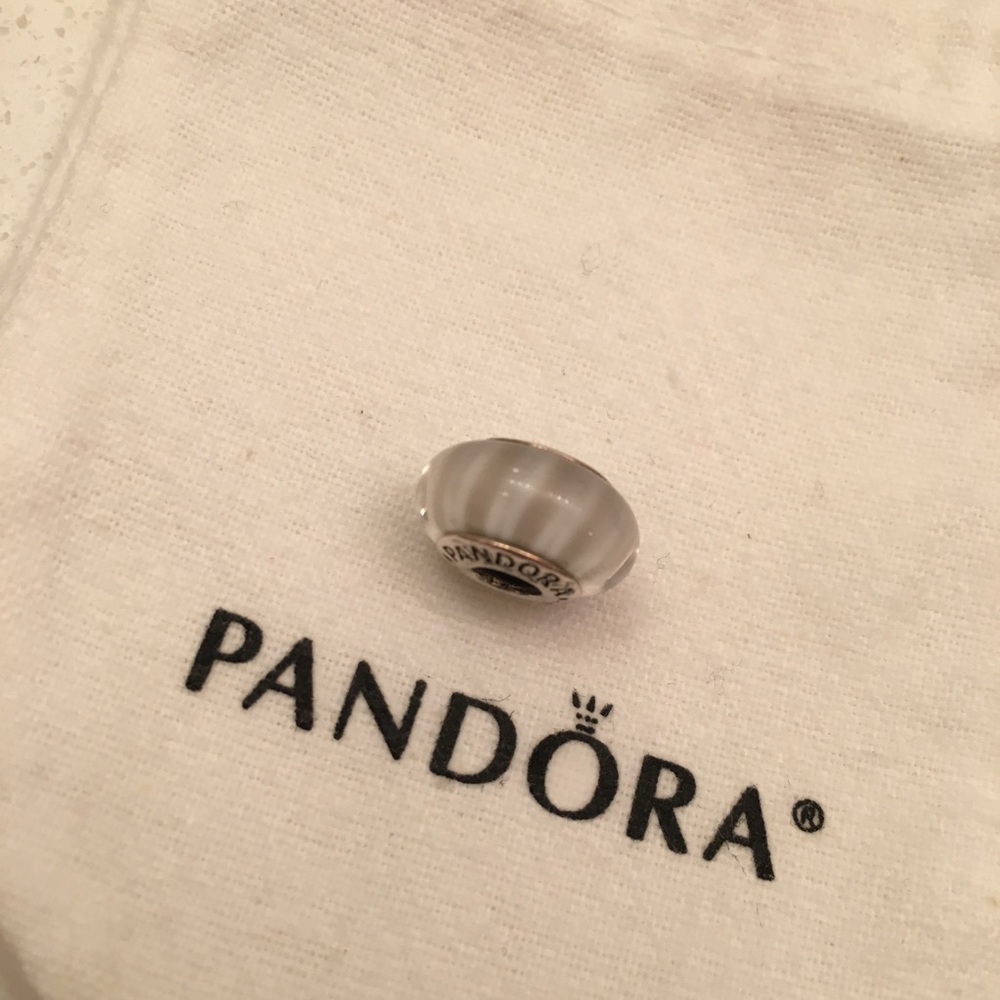 Pandora Charm Cream/Gray Glass Sterling Silver
